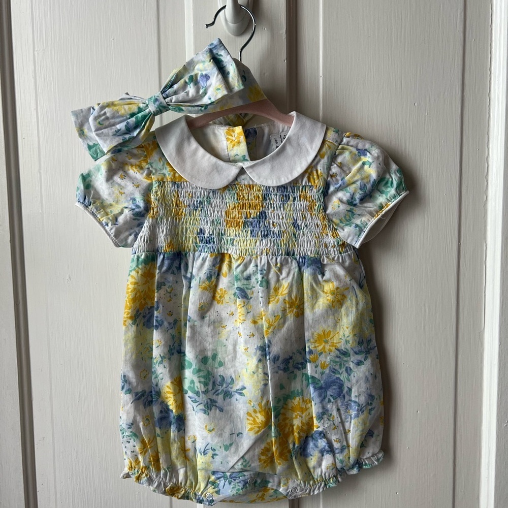 Janie & Jack Floral Bubble with Peter Pan Collar